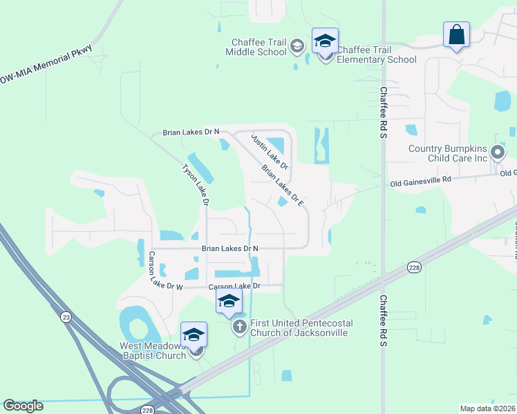 map of restaurants, bars, coffee shops, grocery stores, and more near 2338 Adams Lake Boulevard in Jacksonville