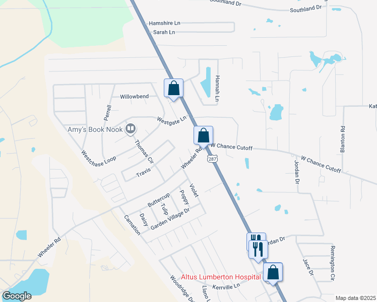 map of restaurants, bars, coffee shops, grocery stores, and more near 6579 Westwood Circle in Lumberton