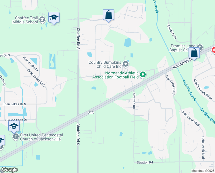 map of restaurants, bars, coffee shops, grocery stores, and more near 10953 Normandy Boulevard in Jacksonville