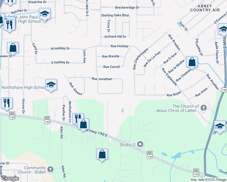 map of restaurants, bars, coffee shops, grocery stores, and more near 276 Rue Piper in Slidell