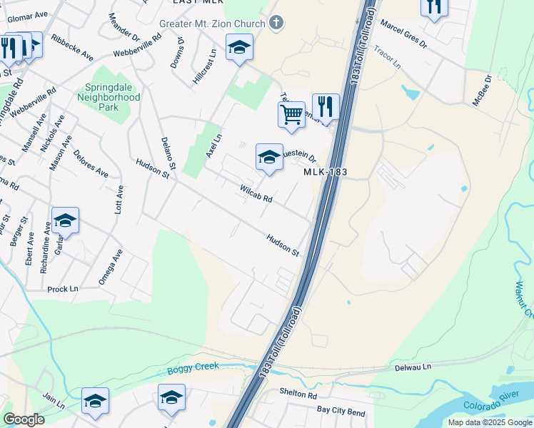 map of restaurants, bars, coffee shops, grocery stores, and more near 6305 Wilcab Road in Austin