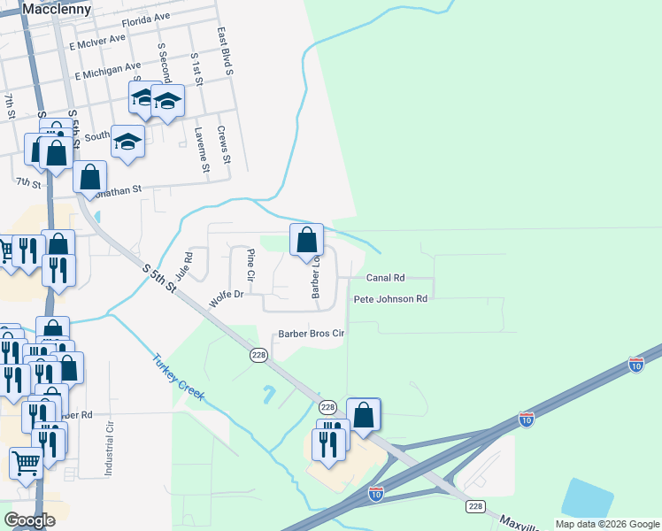 map of restaurants, bars, coffee shops, grocery stores, and more near 9896 Barber Loop in Macclenny
