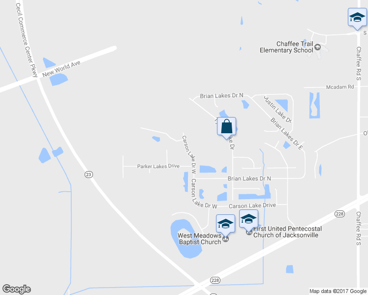 map of restaurants, bars, coffee shops, grocery stores, and more near 11897 Carson Lake Drive West in Jacksonville