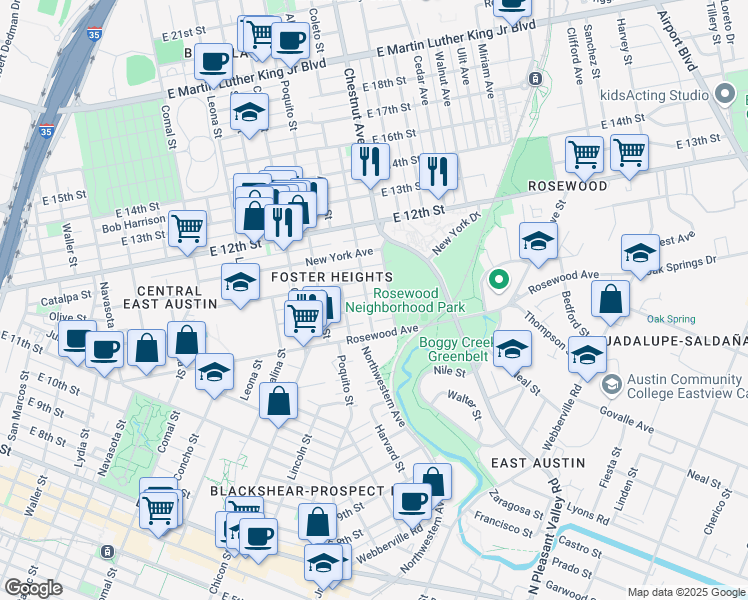 map of restaurants, bars, coffee shops, grocery stores, and more near 2202 South L Davis Avenue in Austin