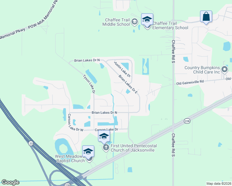 map of restaurants, bars, coffee shops, grocery stores, and more near 2338 Adams Lake Boulevard in Jacksonville