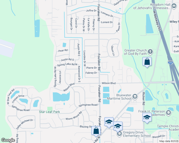 map of restaurants, bars, coffee shops, grocery stores, and more near 8069 Fabray Drive in Jacksonville
