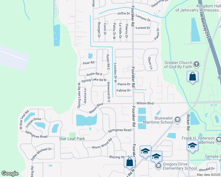 map of restaurants, bars, coffee shops, grocery stores, and more near 2585 Kenwood Drive West in Jacksonville