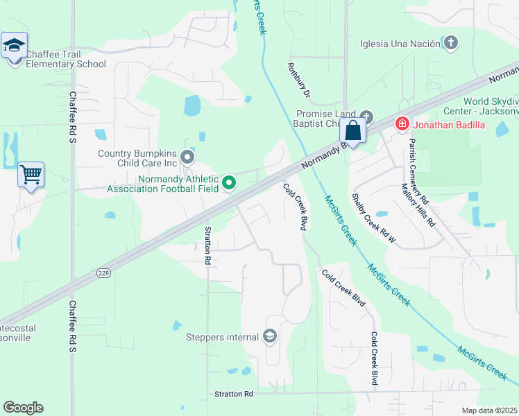 map of restaurants, bars, coffee shops, grocery stores, and more near 2508 Spring Pond Lane in Jacksonville