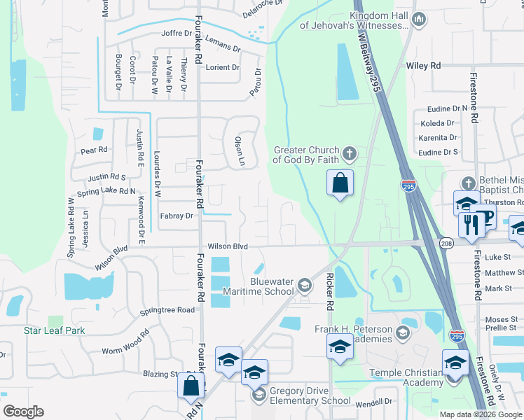map of restaurants, bars, coffee shops, grocery stores, and more near 2605 Glory Trail in Jacksonville