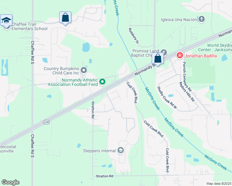 map of restaurants, bars, coffee shops, grocery stores, and more near 2508 Spring Pond Lane in Jacksonville