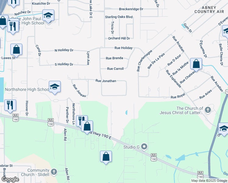 map of restaurants, bars, coffee shops, grocery stores, and more near 276 Rue Piper in Slidell