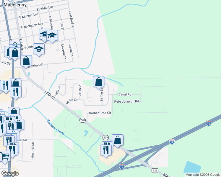 map of restaurants, bars, coffee shops, grocery stores, and more near 9896 Barber Loop in Macclenny