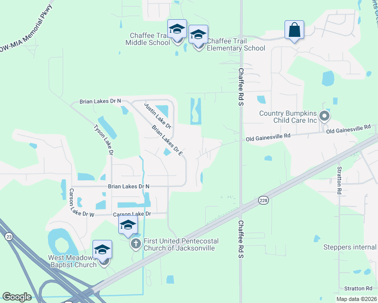 map of restaurants, bars, coffee shops, grocery stores, and more near 2355 Brian Lakes Drive East in Jacksonville