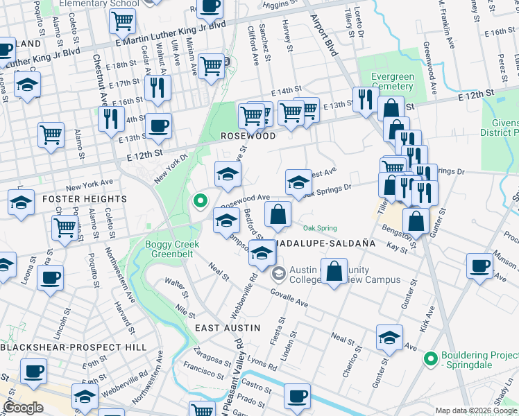 map of restaurants, bars, coffee shops, grocery stores, and more near 905 Bedford Street in Austin