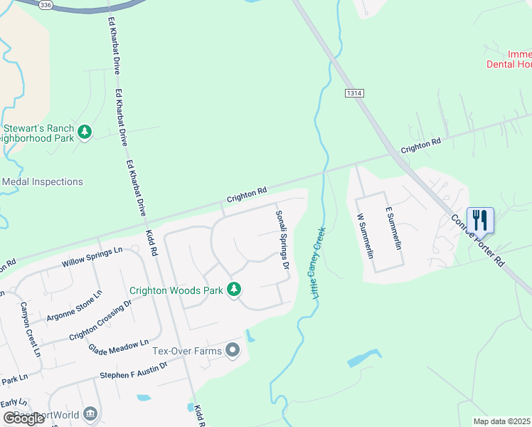 map of restaurants, bars, coffee shops, grocery stores, and more near 10117 Aspen Star Court in Conroe