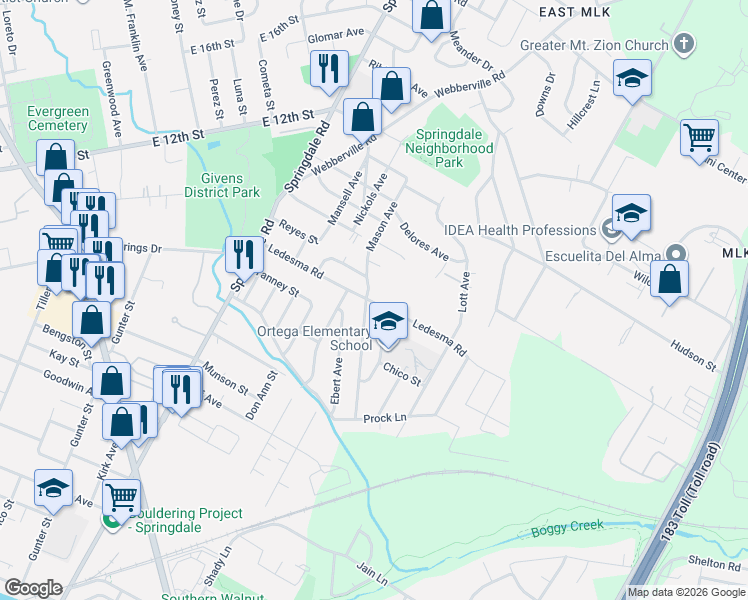 map of restaurants, bars, coffee shops, grocery stores, and more near 1150 Richardine Avenue in Austin