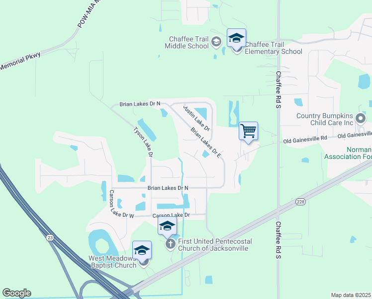map of restaurants, bars, coffee shops, grocery stores, and more near 2323 Adams Lake Boulevard in Jacksonville