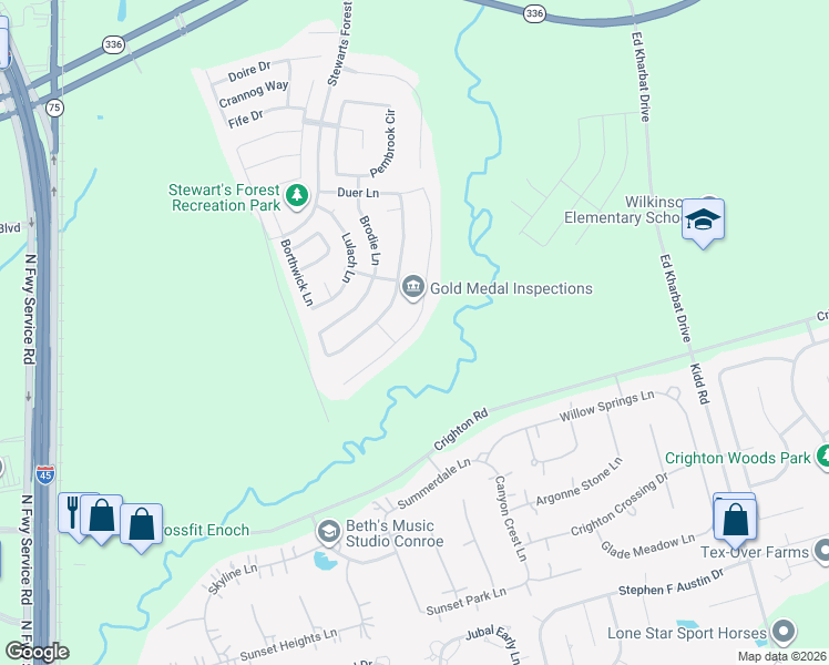 map of restaurants, bars, coffee shops, grocery stores, and more near 2053 Brookmont Drive in Conroe