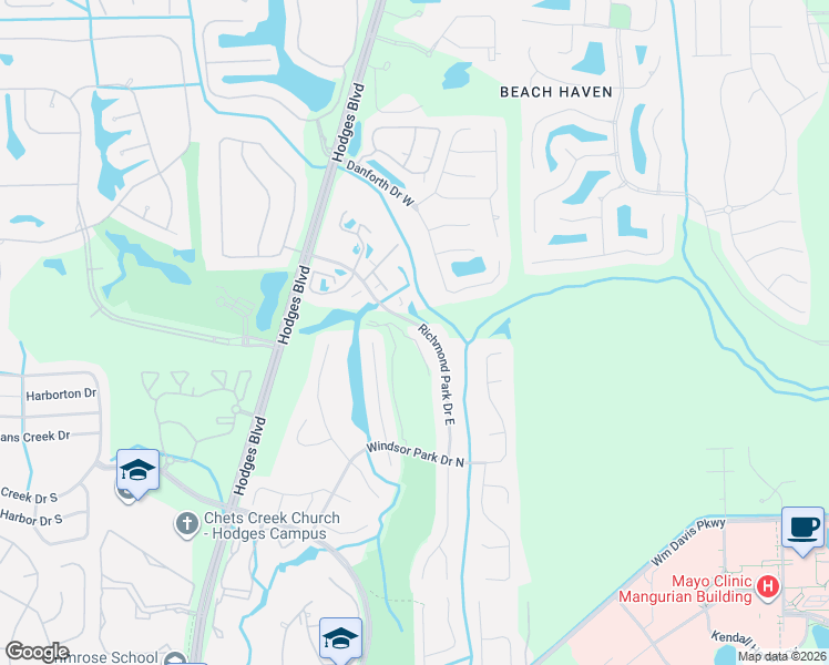 map of restaurants, bars, coffee shops, grocery stores, and more near 4020 Richmond Park Drive East in Jacksonville