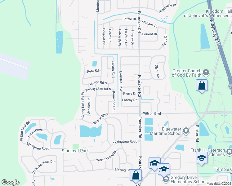 map of restaurants, bars, coffee shops, grocery stores, and more near 2585 Kenwood Drive West in Jacksonville