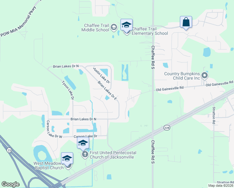 map of restaurants, bars, coffee shops, grocery stores, and more near 2355 Brian Lakes Drive East in Jacksonville