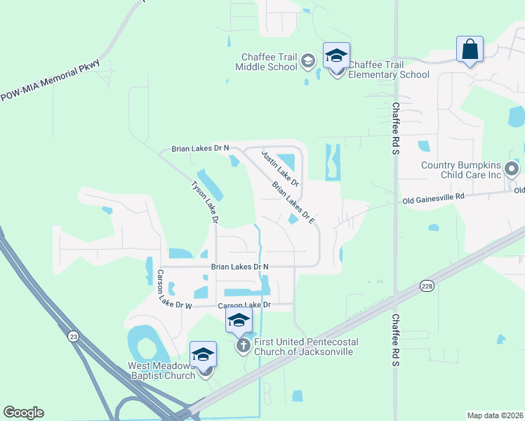 map of restaurants, bars, coffee shops, grocery stores, and more near 2338 Adams Lake Boulevard in Jacksonville