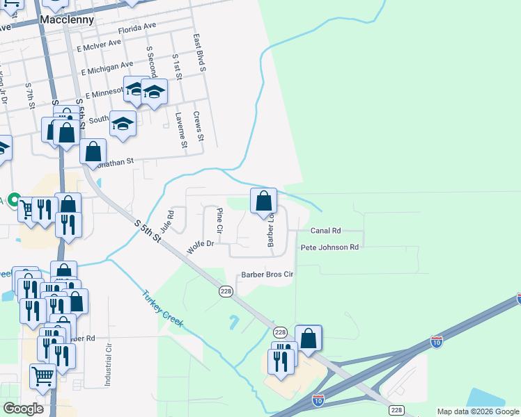 map of restaurants, bars, coffee shops, grocery stores, and more near 9750 Barber Loop in Macclenny