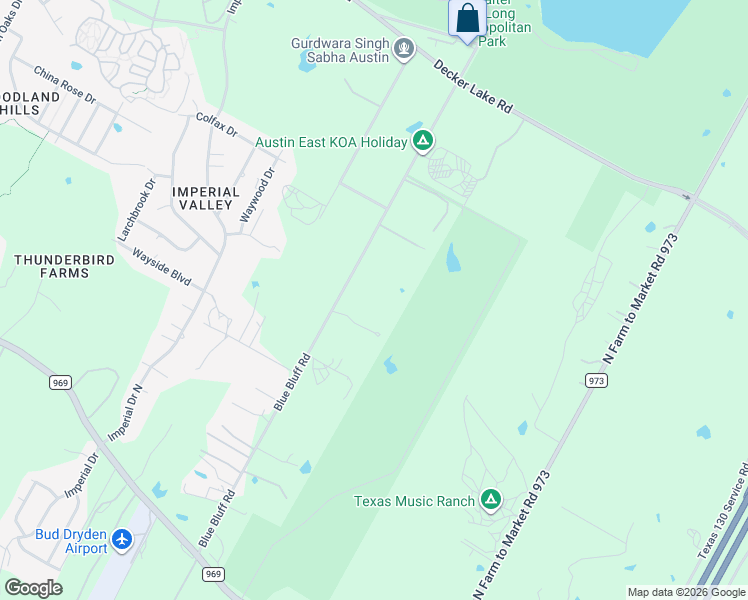 map of restaurants, bars, coffee shops, grocery stores, and more near 5511 Blue Bluff Road in Austin