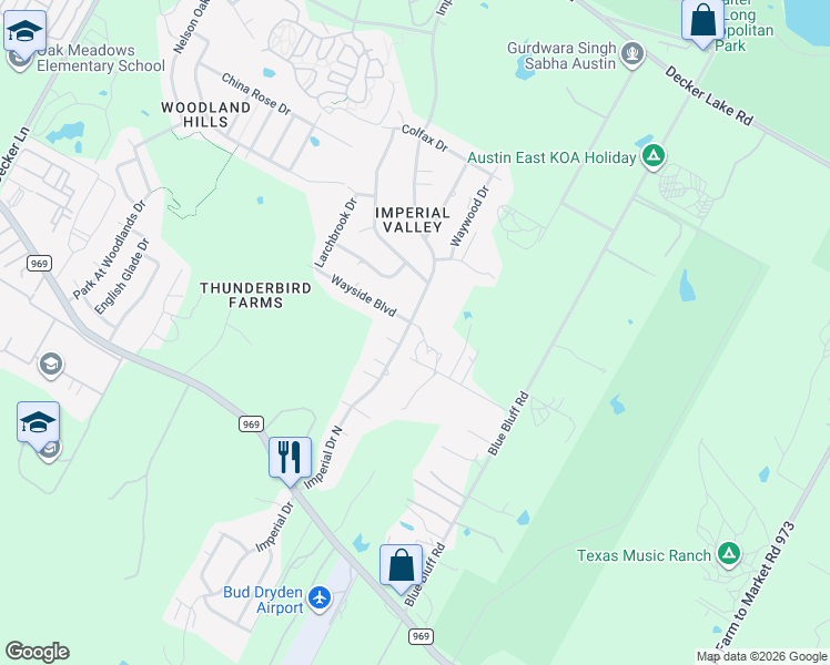 map of restaurants, bars, coffee shops, grocery stores, and more near 5305 Imperial Drive North in Austin