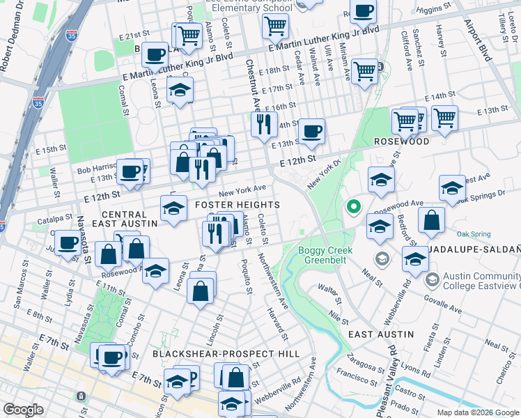 map of restaurants, bars, coffee shops, grocery stores, and more near 2202 South L Davis Avenue in Austin