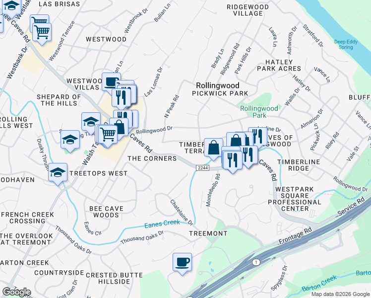 map of restaurants, bars, coffee shops, grocery stores, and more near 3006 Bee Caves Road in Austin