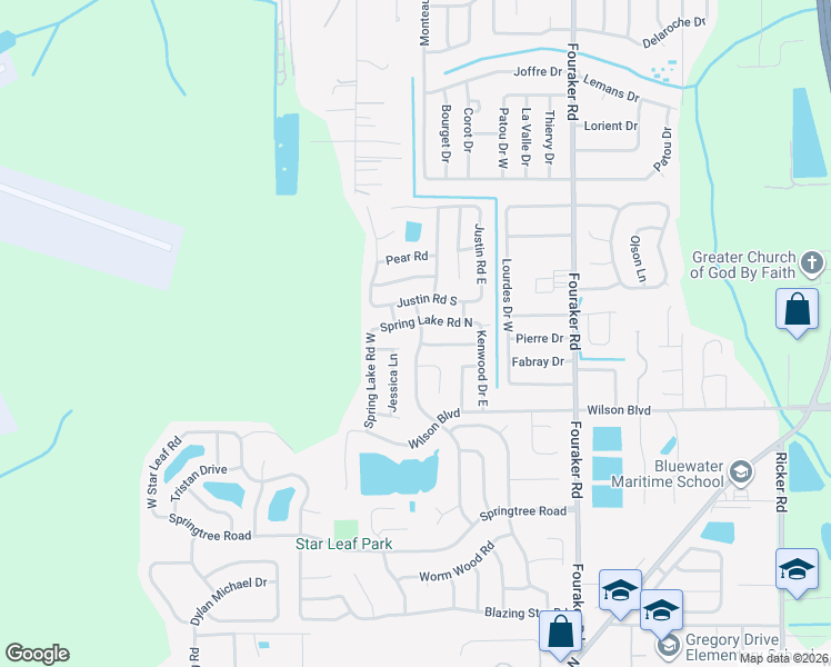 map of restaurants, bars, coffee shops, grocery stores, and more near 2544 Spring Lake Road in Jacksonville