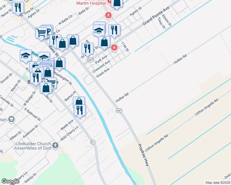 map of restaurants, bars, coffee shops, grocery stores, and more near 975 Hollier Road in Breaux Bridge