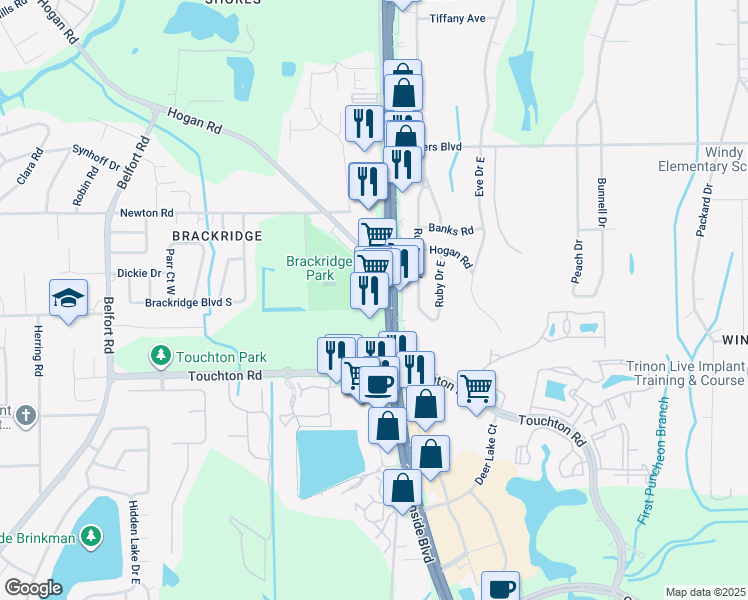 map of restaurants, bars, coffee shops, grocery stores, and more near 4132 Southside Service Road in Jacksonville