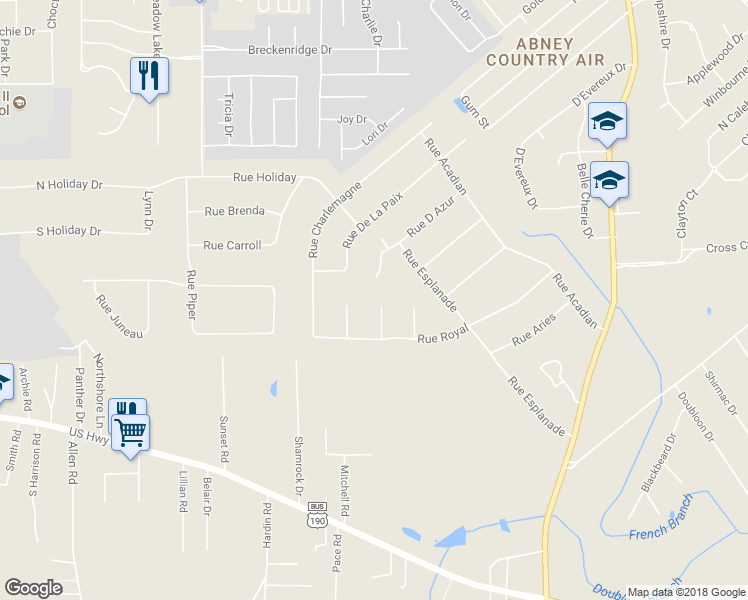 map of restaurants, bars, coffee shops, grocery stores, and more near 109 Rue De Bourbon in Slidell