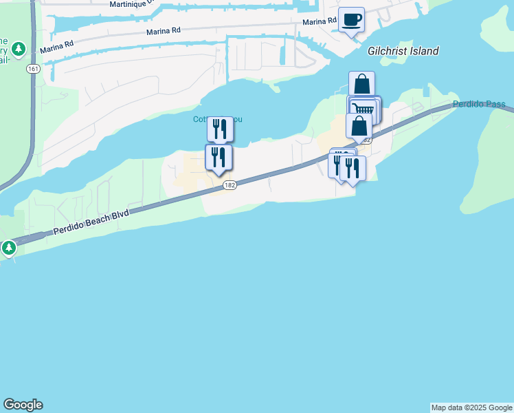 map of restaurants, bars, coffee shops, grocery stores, and more near 26800 Perdido Beach Boulevard in Orange Beach