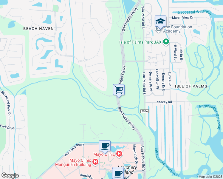 map of restaurants, bars, coffee shops, grocery stores, and more near 3959 Burnt Pine Drive in Jacksonville