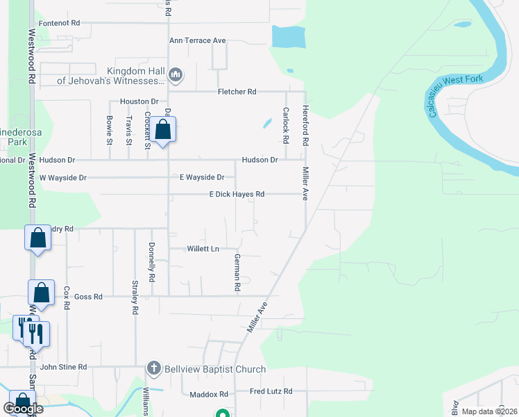 map of restaurants, bars, coffee shops, grocery stores, and more near 2712 Oliver Rd in Westlake