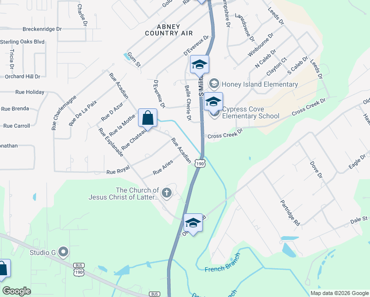 map of restaurants, bars, coffee shops, grocery stores, and more near 108 Rue Acadian in Slidell