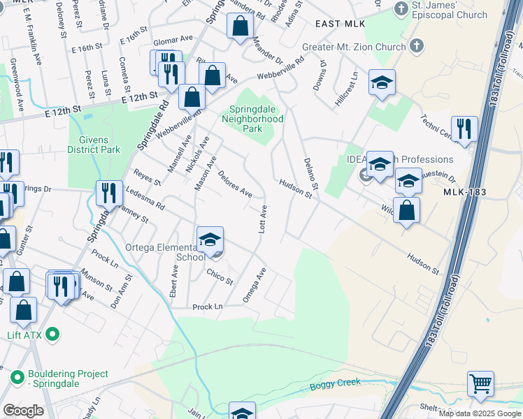 map of restaurants, bars, coffee shops, grocery stores, and more near in Austin