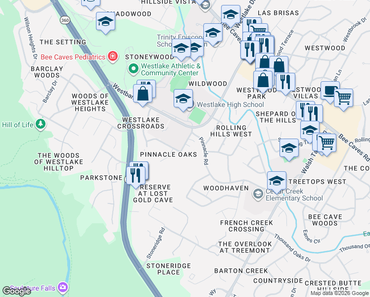 map of restaurants, bars, coffee shops, grocery stores, and more near 1409 Allen Road in Austin