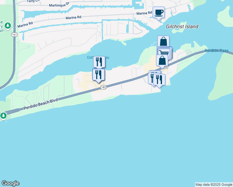map of restaurants, bars, coffee shops, grocery stores, and more near 26800 Perdido Beach Boulevard in Orange Beach