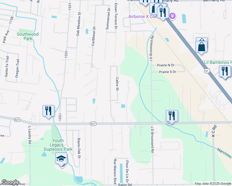 map of restaurants, bars, coffee shops, grocery stores, and more near 14137 Calice Street in Gonzales