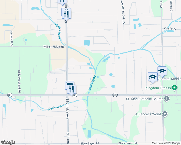 map of restaurants, bars, coffee shops, grocery stores, and more near 41160 Don Lou Drive in Gonzales