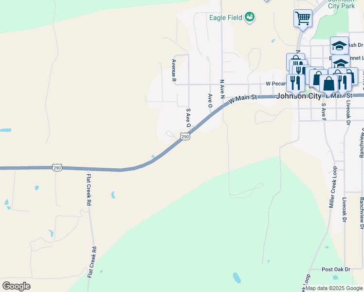 map of restaurants, bars, coffee shops, grocery stores, and more near 893 U.S. 290 in Johnson City