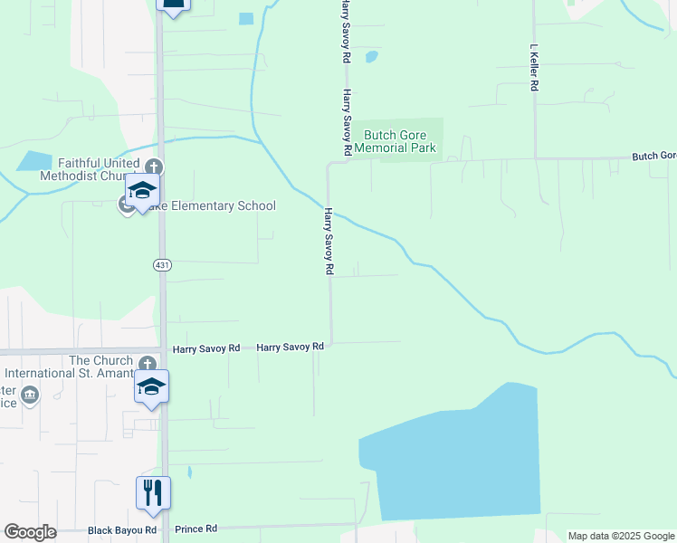 map of restaurants, bars, coffee shops, grocery stores, and more near 14360 Harry Savoy Road in Saint Amant