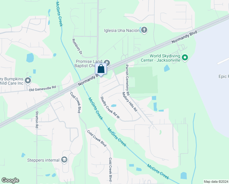 map of restaurants, bars, coffee shops, grocery stores, and more near 10345 Clayton Mill Road in Jacksonville