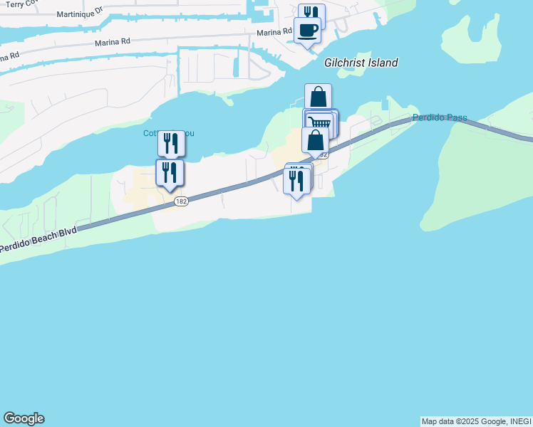 map of restaurants, bars, coffee shops, grocery stores, and more near 27100 Perdido Beach Boulevard in Orange Beach