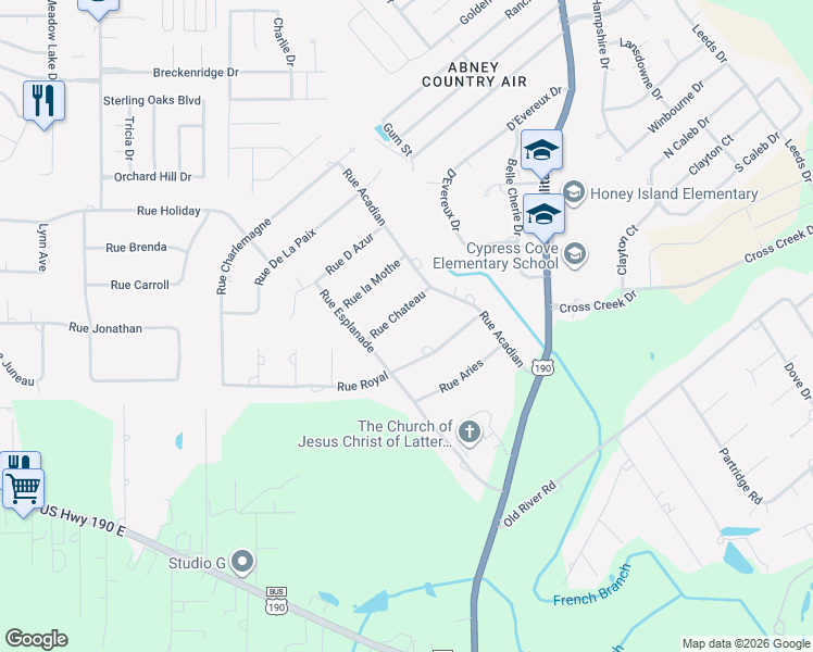 map of restaurants, bars, coffee shops, grocery stores, and more near 108 Rue Chateau in Slidell