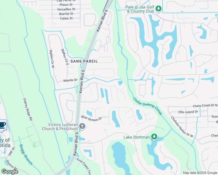 map of restaurants, bars, coffee shops, grocery stores, and more near 4408 Timber Hollow Way in Jacksonville